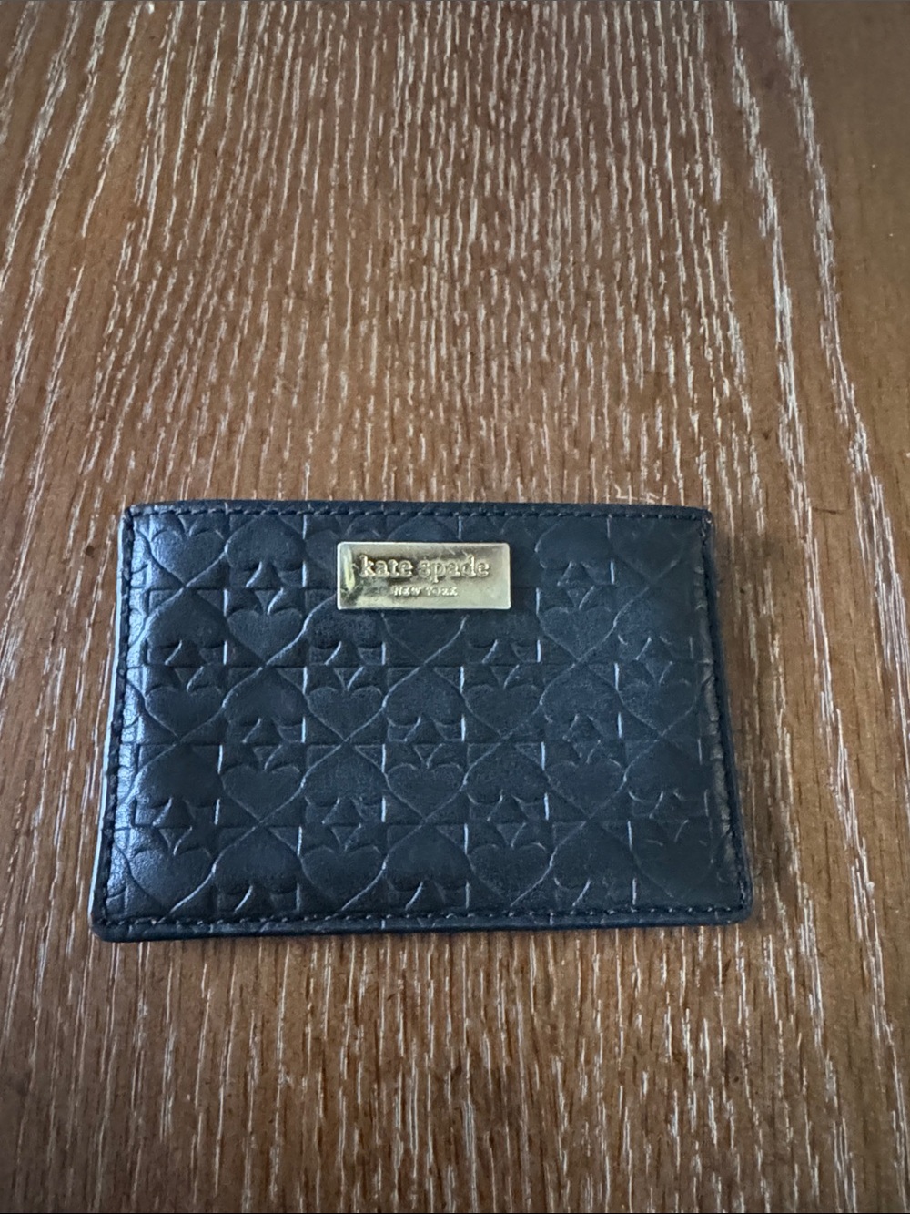kate spade Black Quilted Leather Card Holder with Gold Plaque